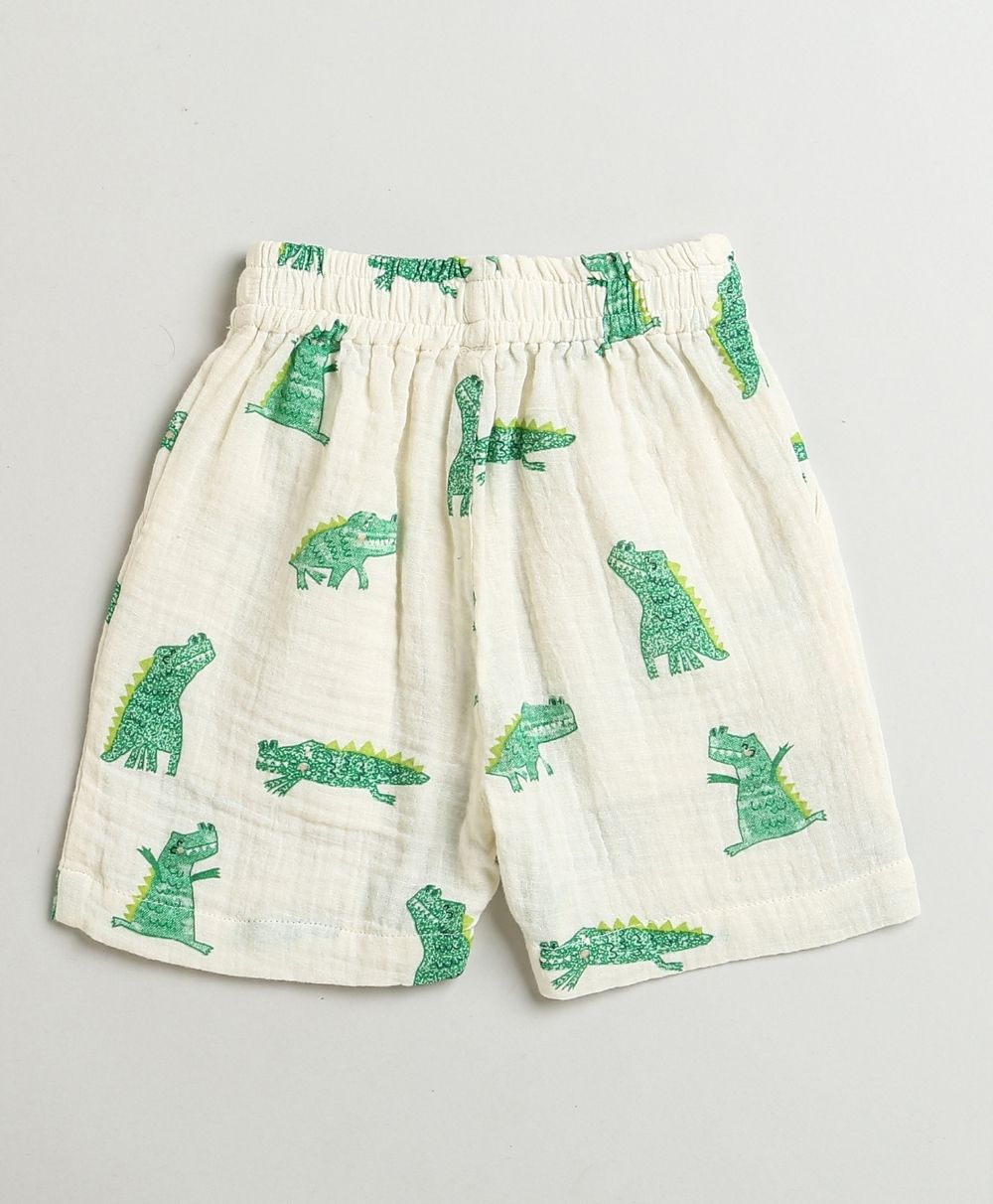 Alligator Print Cotton Co-ord Set - White