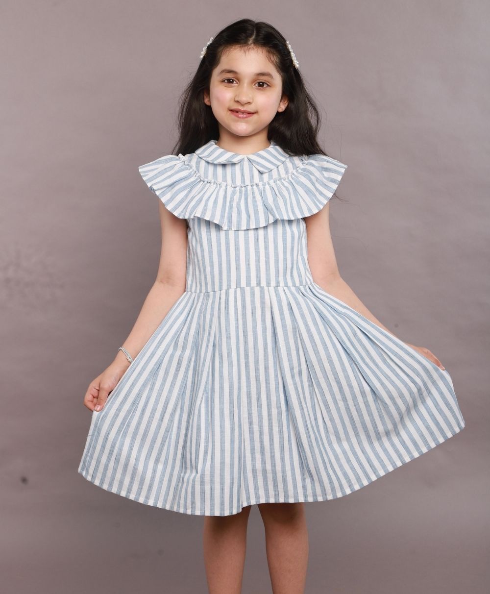 Striped Cotton Sun Dress - Blue & White