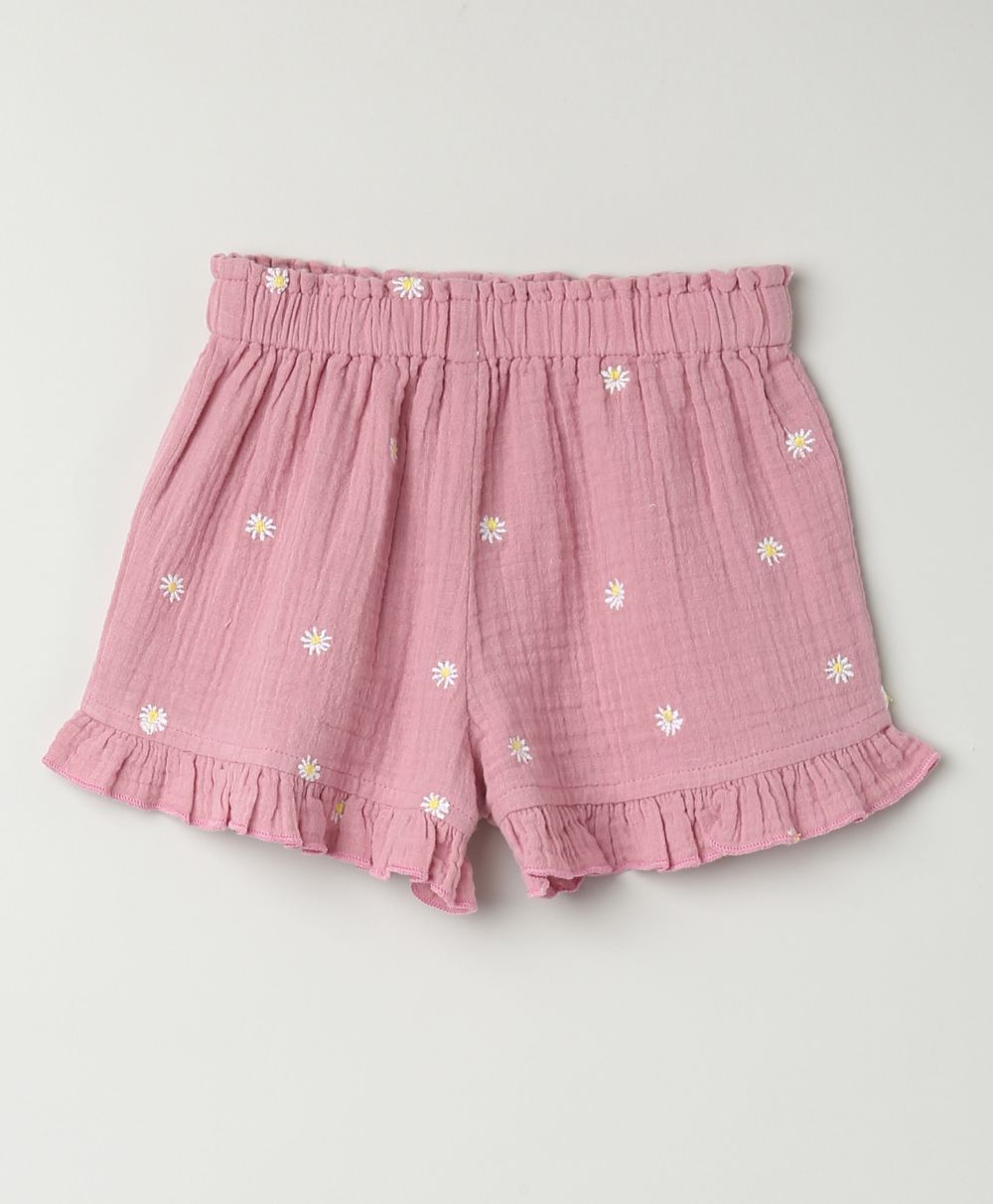 Pink Floral Embroidery Organic Cotton Co-ord Set - Pink