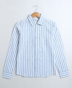 Striped Full Sleeves Cotton Slub Shirt - Blue & White