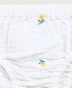 Yellow Floral Embroidery Organic Cotton Co-ord Set - White