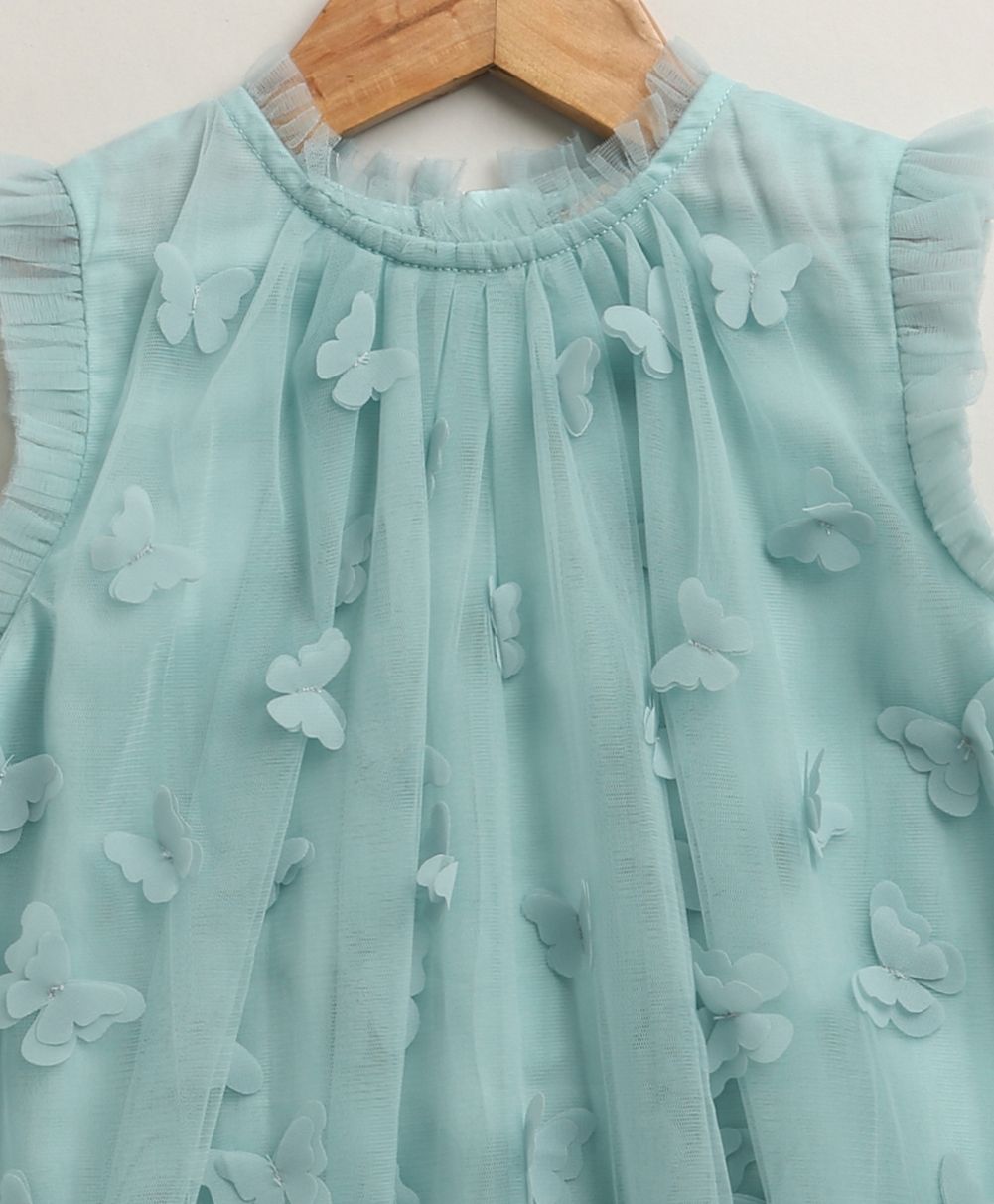 Butterfly Bliss Aqua Tulle Dress- Aqua Blue