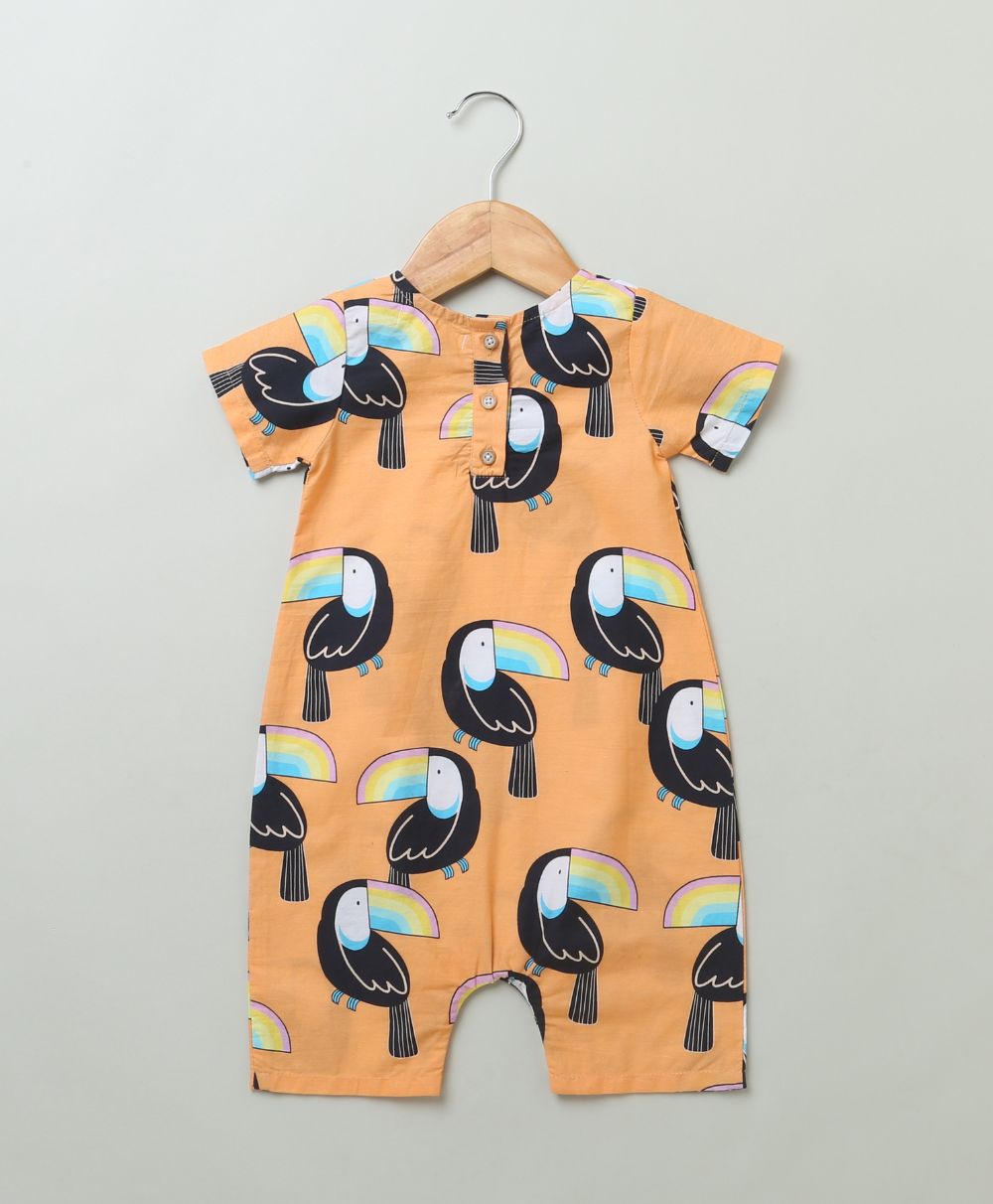 Unisex Toucan Print Romper - Orange