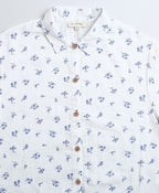 Stylish Floral Print Shirt & Cotton Jacquard Skirt Set - White & Blue
