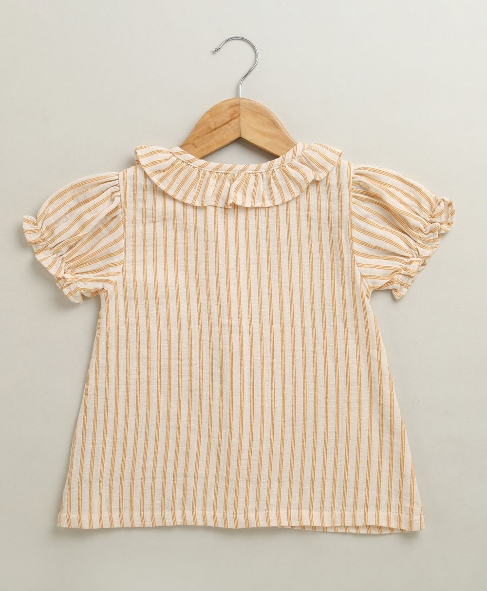 Baby Girls Honey Stripe Organic Cotton Co-ord Set with a Hat - Beige