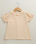 Baby Girls Honey Stripe Organic Cotton Co-ord Set with a Hat - Beige