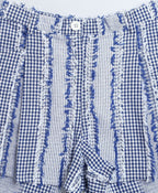 Stylish Floral Print Cotton Shirt & Cotton Jacquard Shorts Set - White & Blue