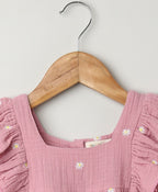 Pink Floral Embroidery Organic Cotton Co-ord Set - Pink
