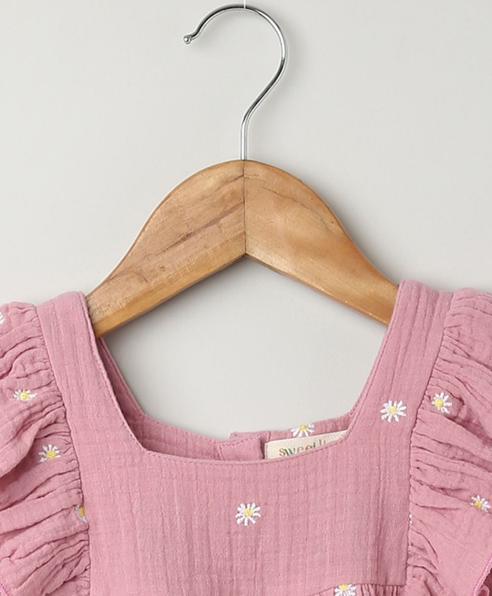 Pink Floral Embroidery Organic Cotton Co-ord Set - Pink