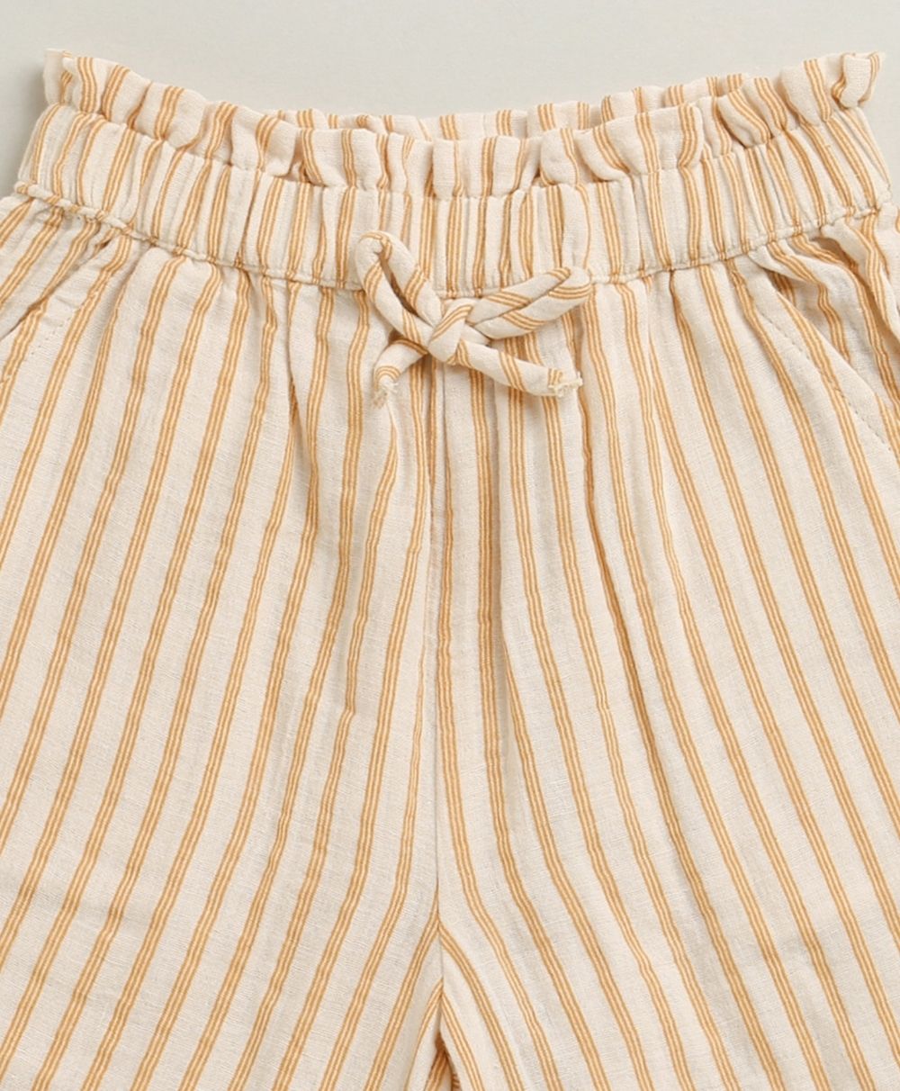 Baby Girls Honey Stripe Organic Cotton Co-ord Set with a Hat - Beige