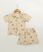 Tiger Print Cotton Co-ord Set - Beige