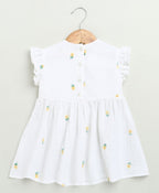 Yellow Floral Embroidery Organic Cotton Co-ord Set - White