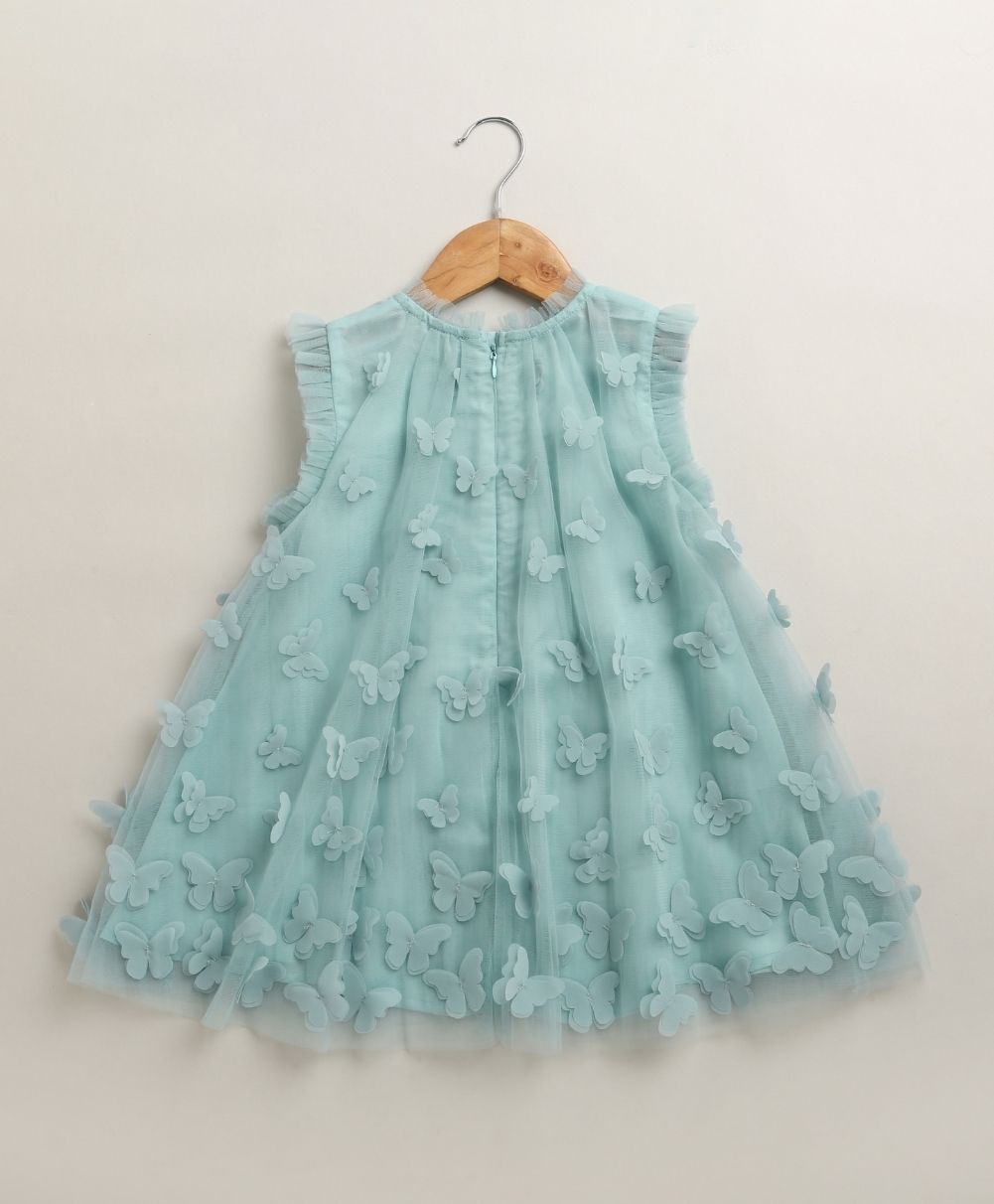Butterfly Bliss Aqua Tulle Dress- Aqua Blue