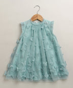 Butterfly Bliss Aqua Tulle Dress- Aqua Blue