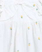Yellow Floral Embroidery Organic Cotton Co-ord Set - White