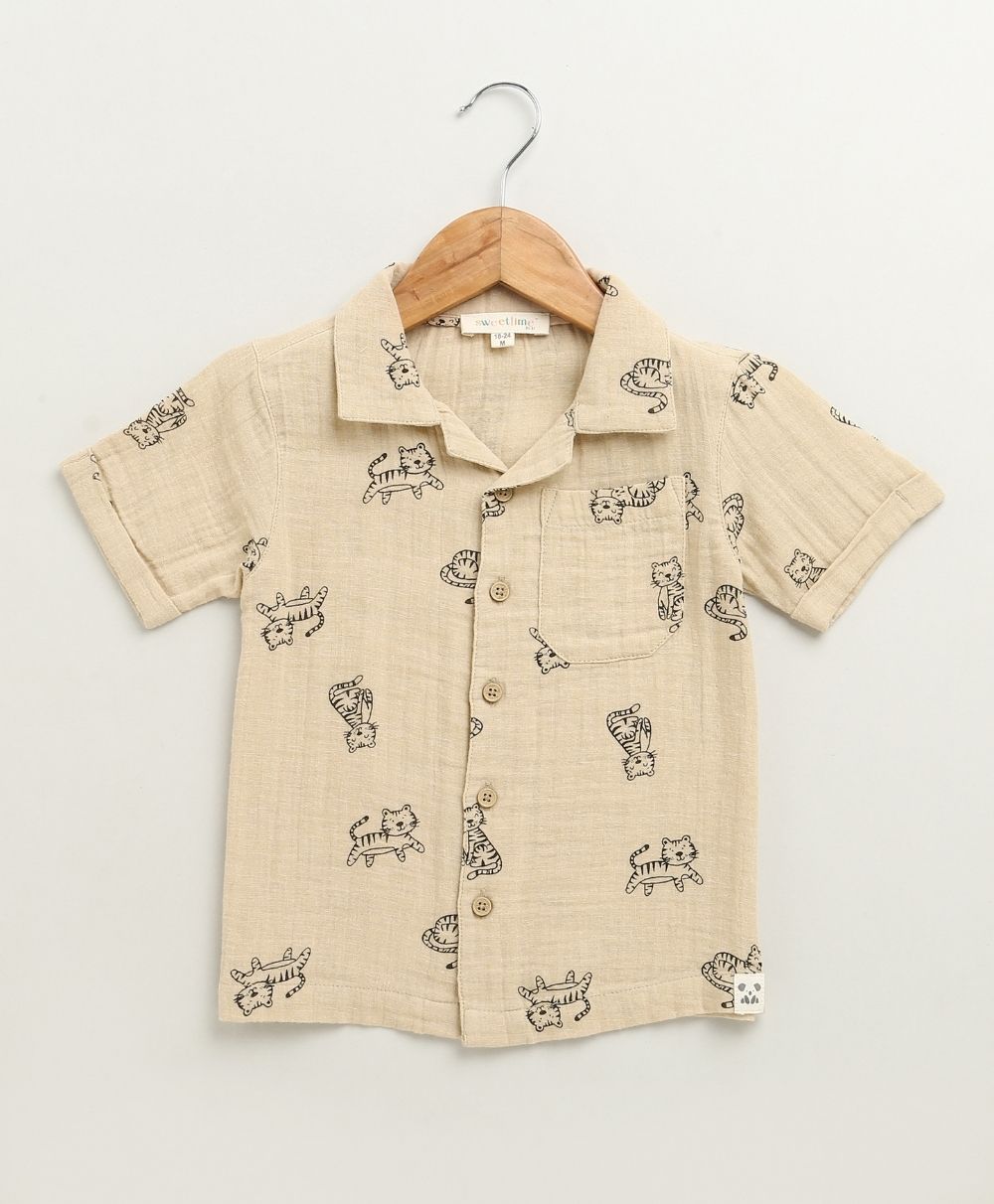 Tiger Print Cotton Co-ord Set - Beige