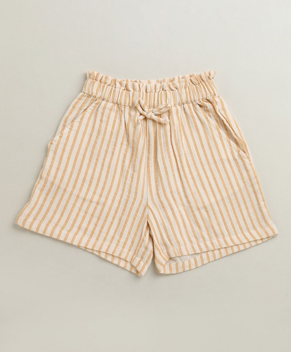 Baby Girls Honey Stripe Organic Cotton Co-ord Set with a Hat - Beige