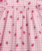 Strawberry Picnic Organic Cotton Baby Dress – Pink