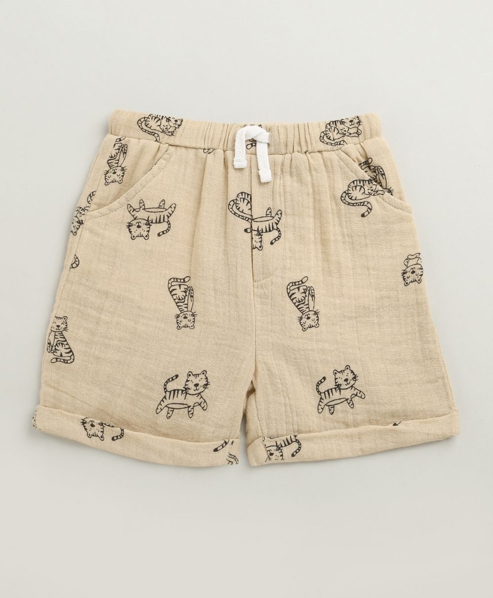 Tiger Print Cotton Co-ord Set - Beige