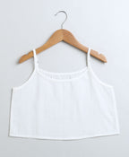 Baseball Collar Cotton Schiffly Jacket with an Inner Slip - White