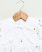 Yellow Floral Embroidery Organic Cotton Co-ord Set - White