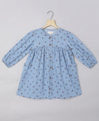 Cotton Denim All over Strawberry Print Dress - Blue
