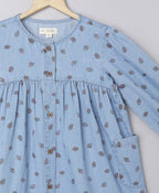Cotton Denim All over Strawberry Print Dress - Blue