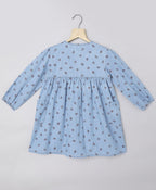 Cotton Denim All over Strawberry Print Dress - Blue