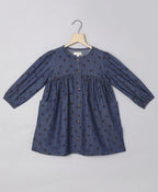Cotton Denim All over Strawberry Print Dress - Blue