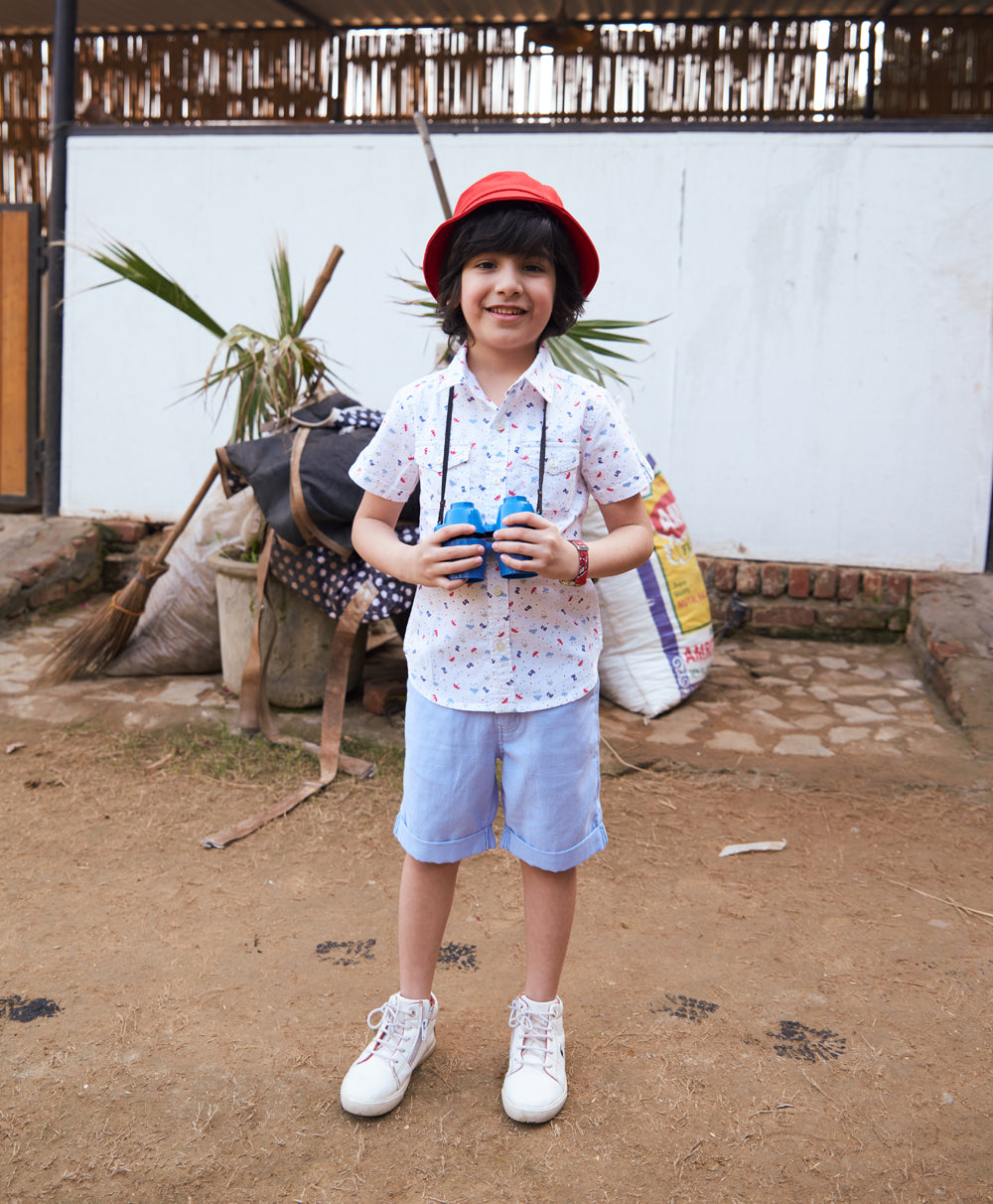 Umbrella Print Cotton Shirt - White