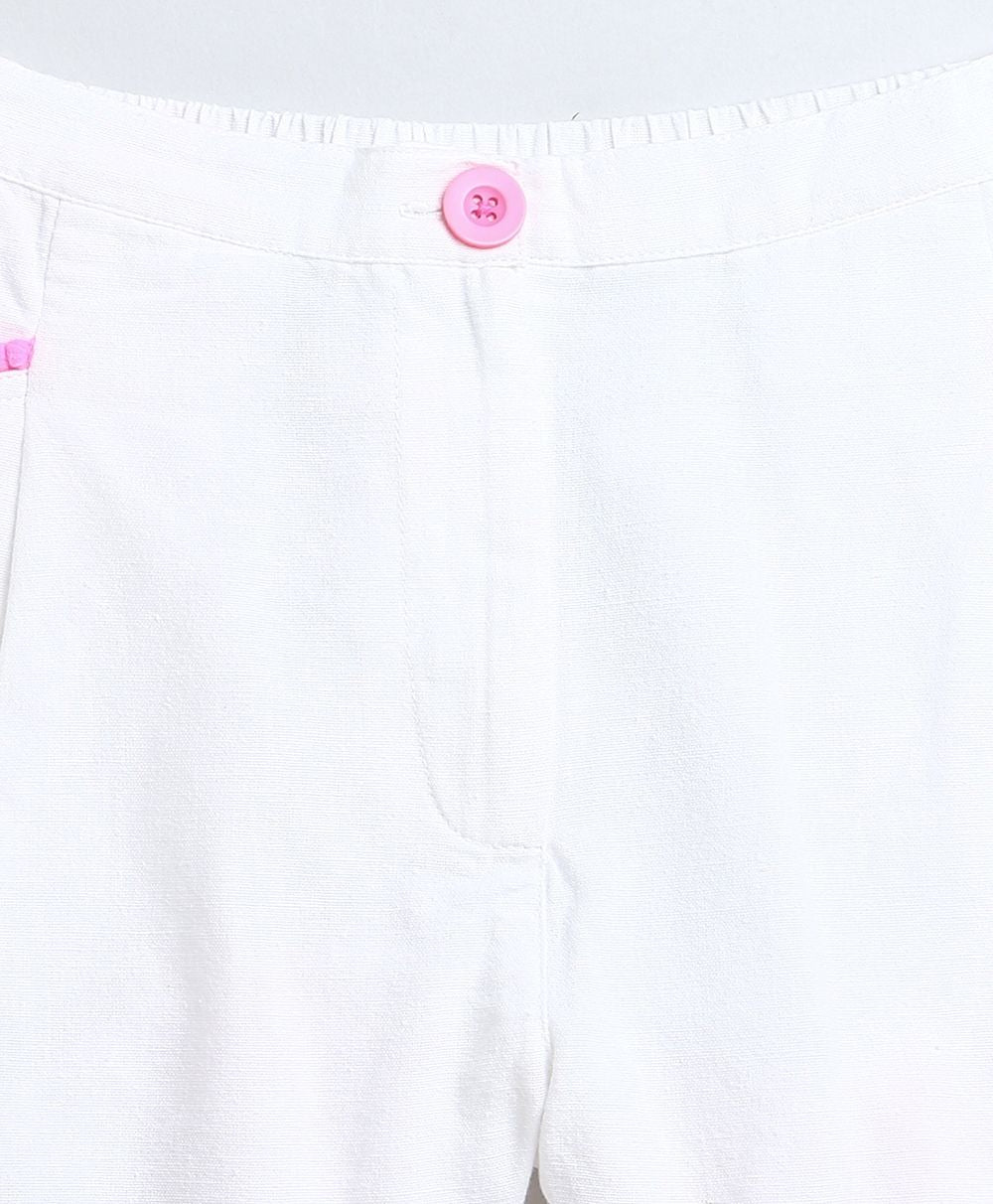 Neon Striped Heart Embroidery Top & Linen Shorts Coord Set - Multicoloured & White