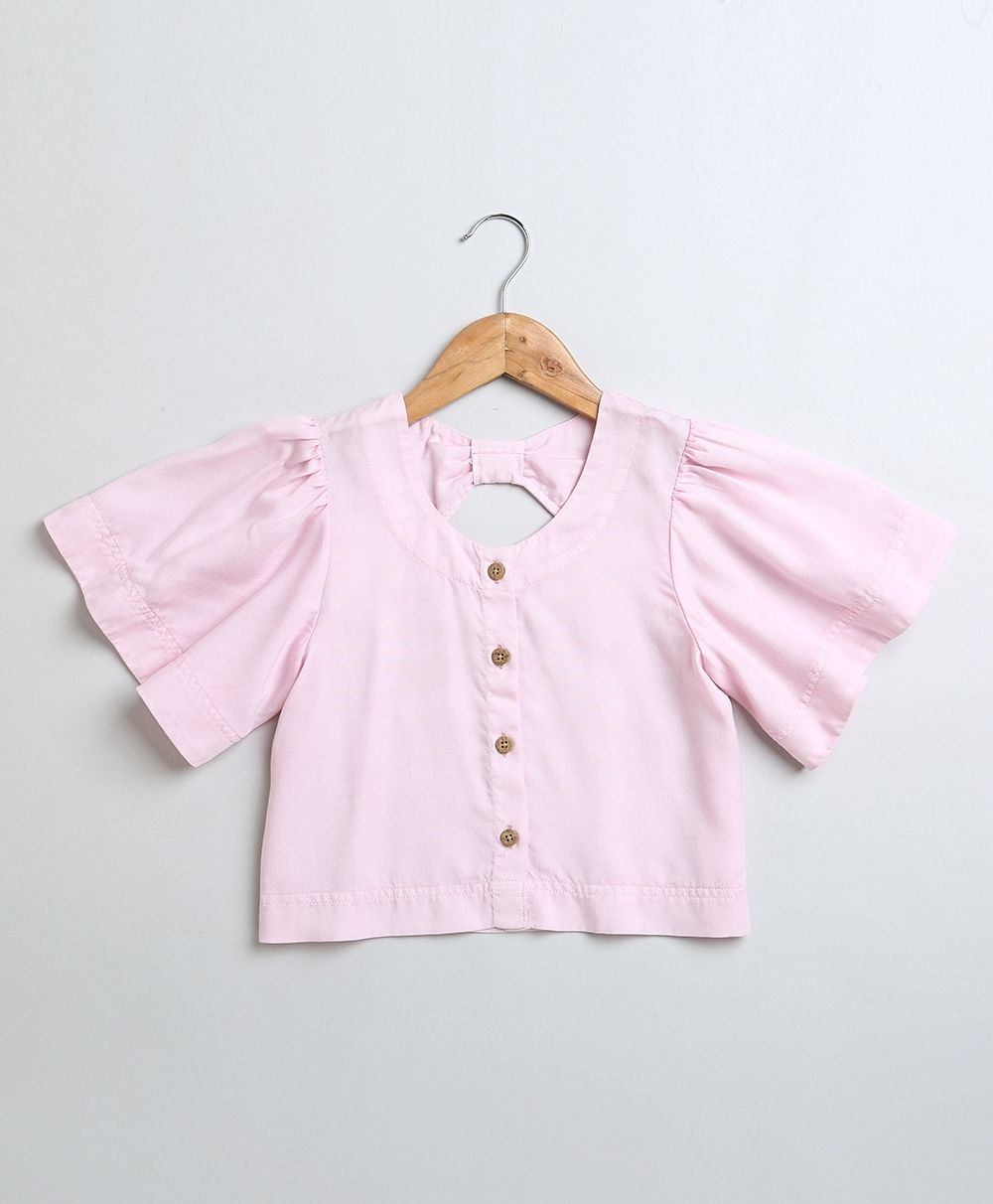 Over Dyed Frill Sleeves Top & Plazzo Pants Co-ord Set - Pink