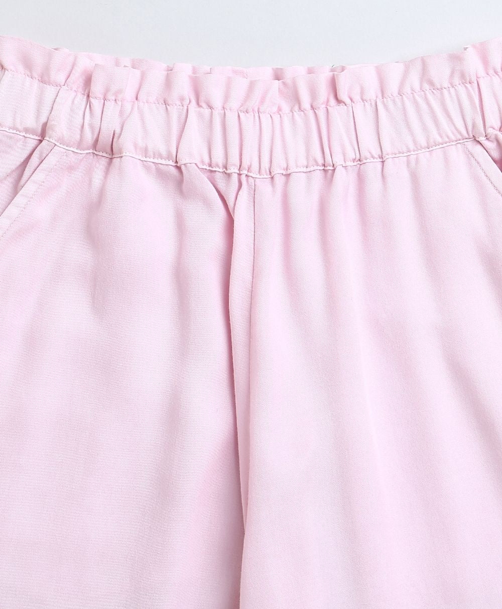 Over Dyed Frill Sleeves Top & Plazzo Pants Co-ord Set - Pink