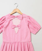 Checkered Short Sleeved Dress - Pink