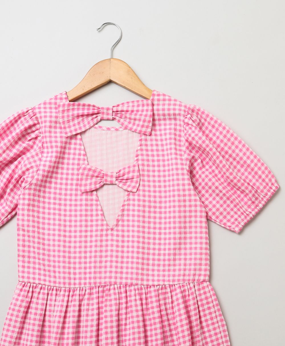 Checkered Short Sleeved Dress - Pink