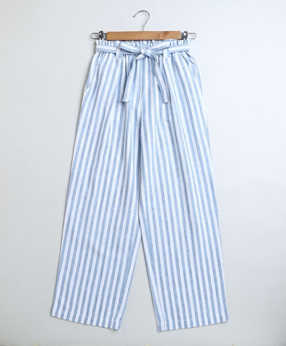 Striped Cotton Co-ord Set - White & Blue