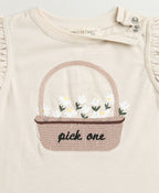 Blossom Basket Ruffle Top & Bow-Tie Cotton Twill Shorts Co-ord Set - Beige & White