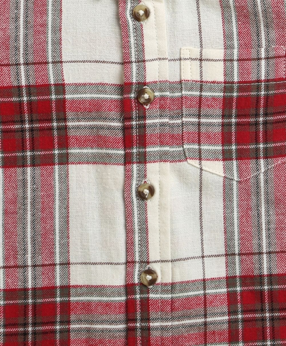 Classic Plaid Flannel Cotton Shirt - White & Red