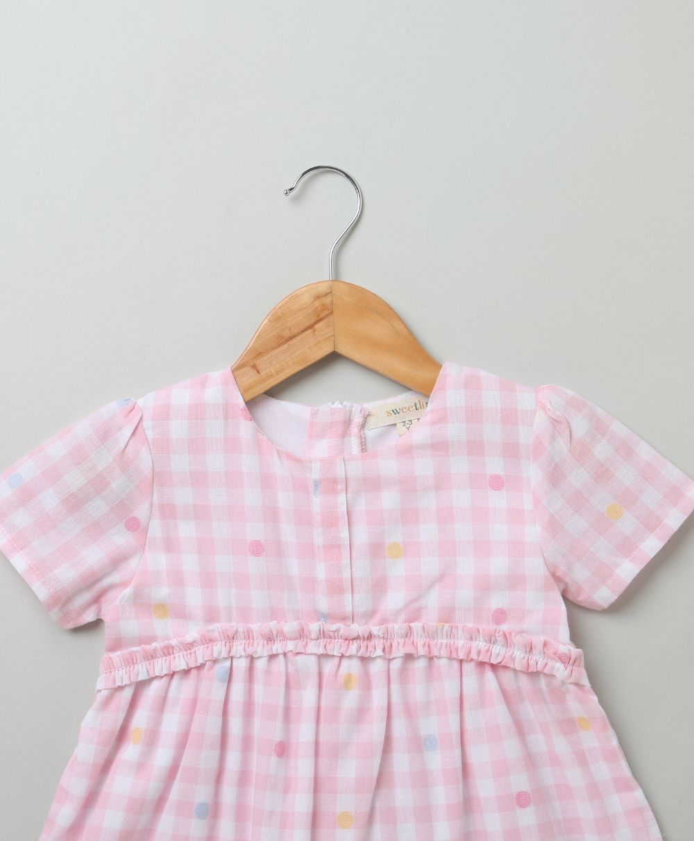 Baby Pink and White Checks Dress - Pink