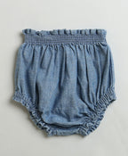 Cotton Denim Ruffle Dress & Bloomer Set - Blue