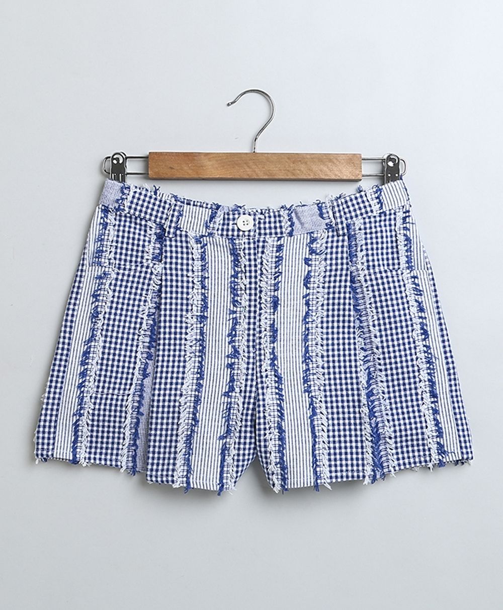 Cotton Jacquard Shorts - Blue & White
