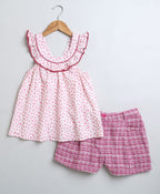 Stylish Floral Print Top And Shorts Coord Set - Pink