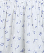Blue Floral Print Flared Cotton Dress - White