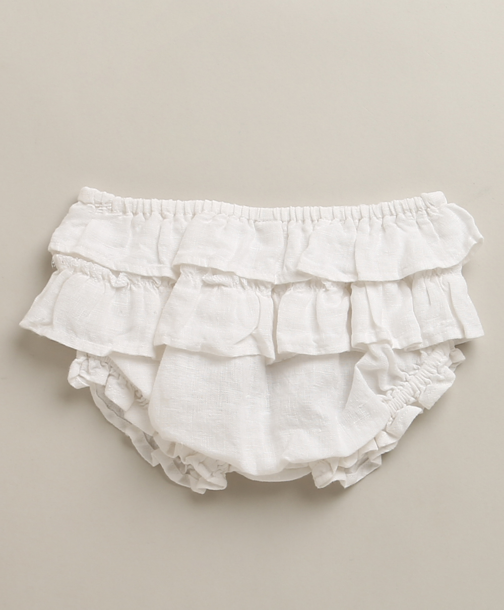 Ivory Blossom Lace Linen Dress & Bloomer - White