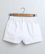 Tiered Top & White Twill Shorts Set - Yellow-Green