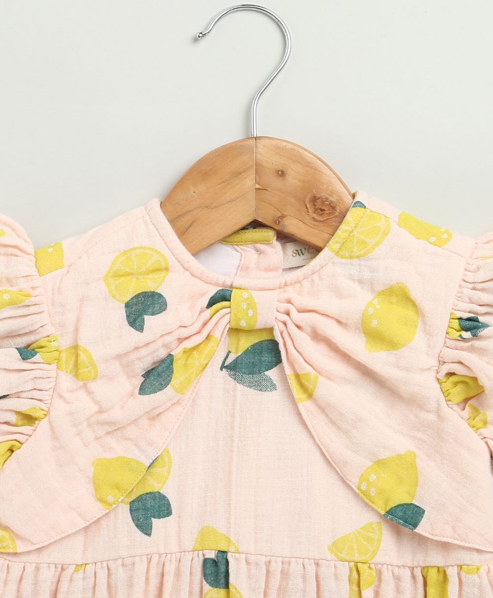 Lemon Print Organic Cotton Co-ord Set - Peach