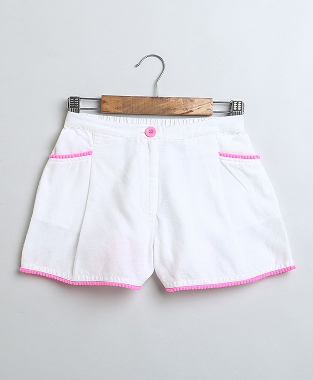 Neon Striped Heart Embroidery Top & Linen Shorts Coord Set - Multicoloured & White