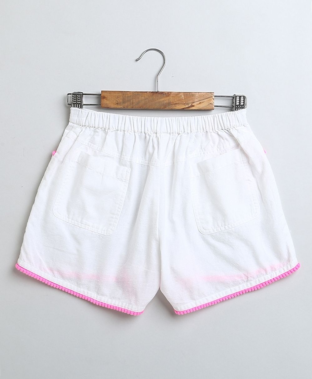 Neon Striped Heart Embroidery Top & Linen Shorts Coord Set - Multicoloured & White