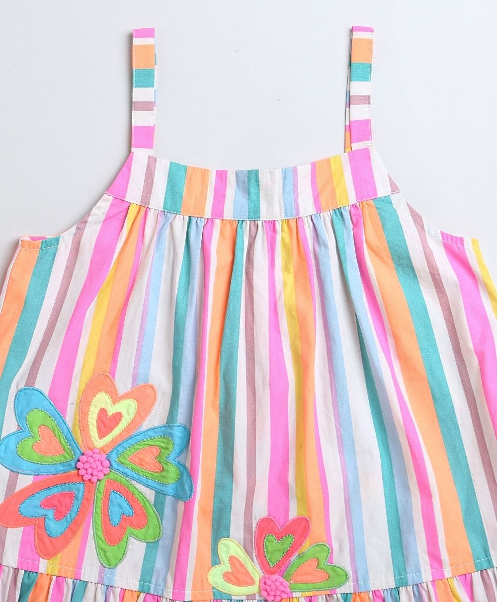 Neon Striped Heart Embroidery Top & Linen Shorts Coord Set - Multicoloured & White