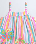 Neon Striped Heart Embroidery Top & Linen Shorts Coord Set - Multicoloured & White